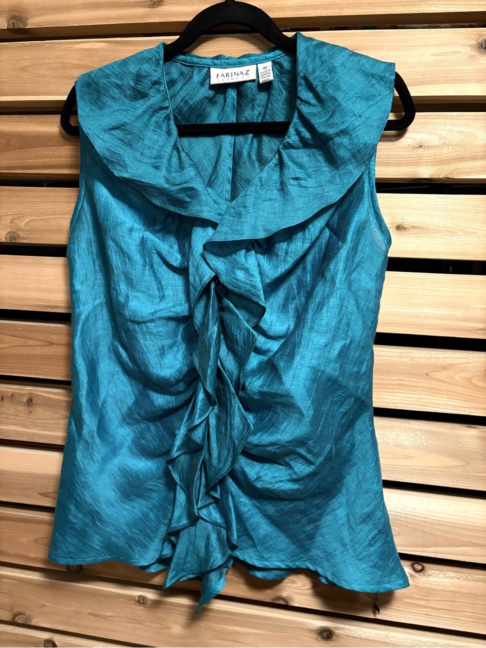 Farinaz Taghavi Teal Ruffle Sleeveless Top